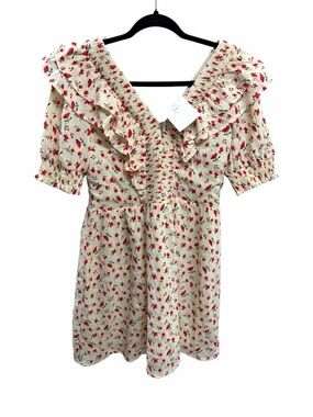Lina Boutique Dress Cream‎ Floral Mini Dress Romantic Ruffle Medium New